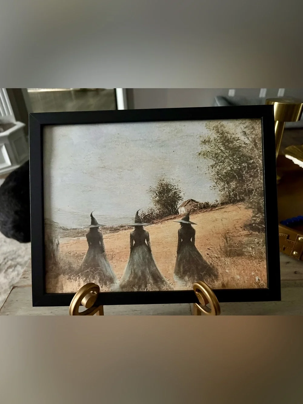Black Witch Silhouette Framed 8x10 Art Print -Moody Coastal Scene